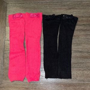 Pink and black leg warmers with sparkly bow OS